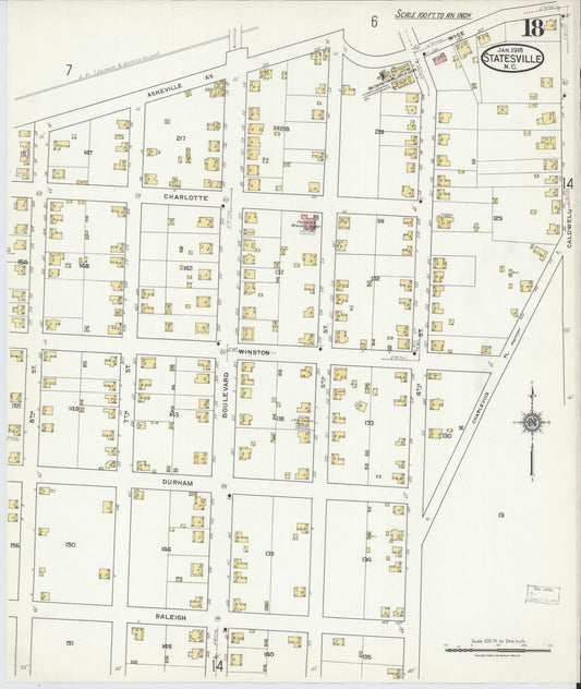 Sanborn Fire Insurance Map from Statesville, Iredell County, North Carolina (1918), Sheet #0018 - Historic Sanborn Fire Insurance Map Print, vintage old map wall art, antique decor, genealogy gift, North Carolina North Carolina map