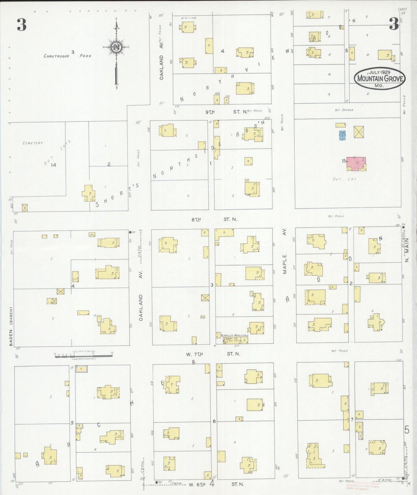 Sanborn Fire Insurance Map from Mountain Grove, Wright County, Missouri (1929), Sheet #0003 - Complete Map Set gallery image, historic Sanborn map, vintage wall art, Missouri Missouri