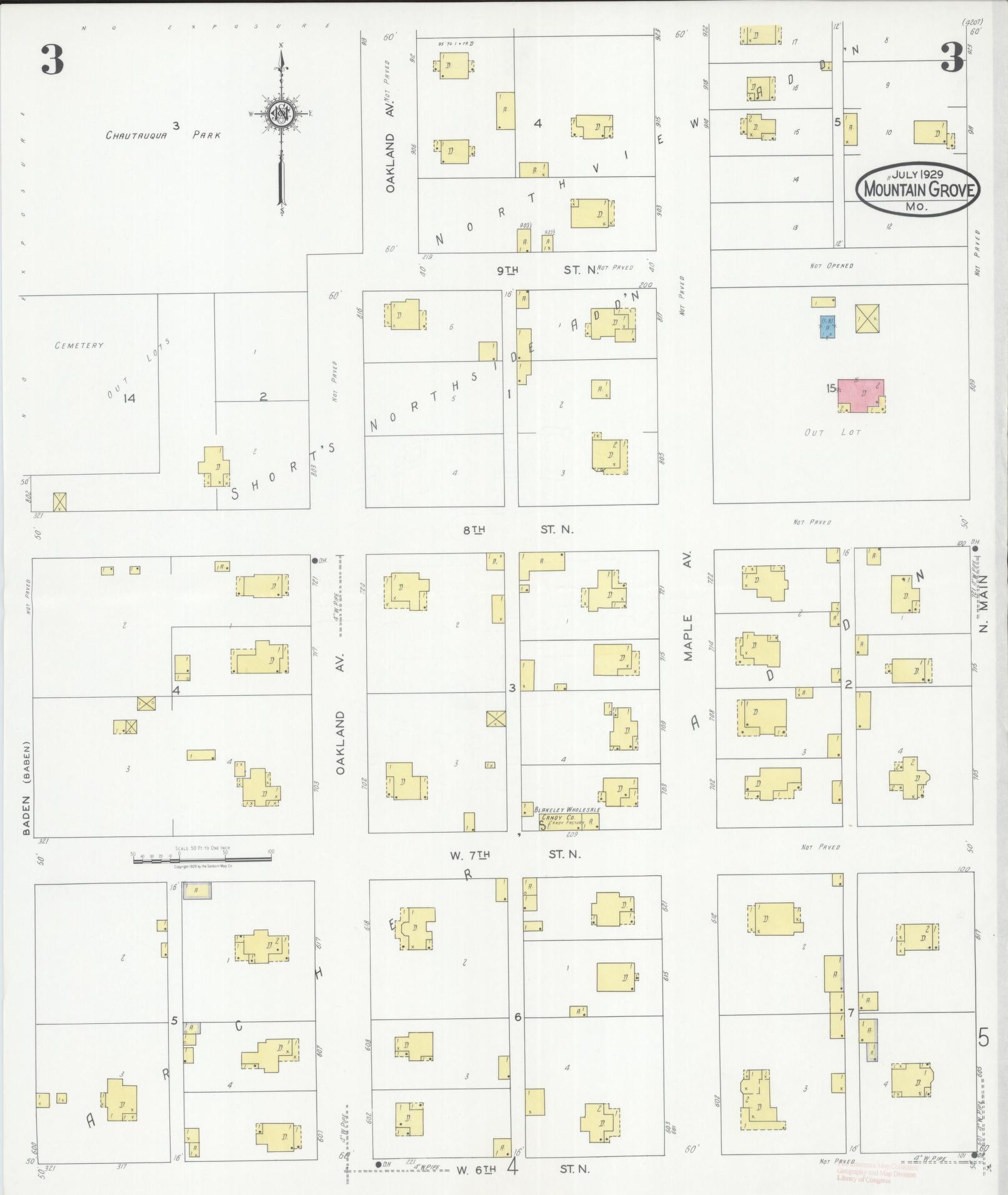 Sanborn Fire Insurance Map from Mountain Grove, Wright County, Missouri (1929), Sheet #0003 - Complete Map Set gallery image, historic Sanborn map, vintage wall art, Missouri Missouri