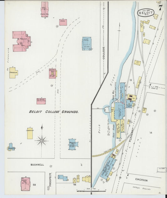 Sanborn Fire Insurance Map from Beloit, Rock County, Wisconsin (1895), Sheet #0007 - Historic Sanborn Fire Insurance Map Print, vintage old map wall art, antique decor, genealogy gift, Wisconsin Wisconsin map