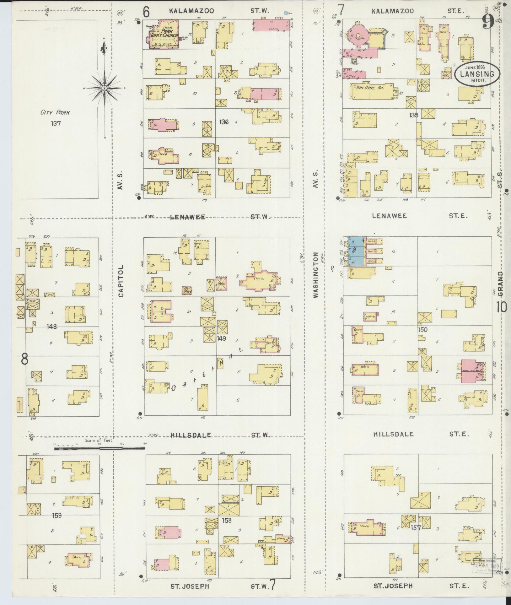 Sanborn Fire Insurance Map from Lansing, Ingham County, Michigan (1898), Sheet #0009 - Complete Map Set gallery image, historic Sanborn map, vintage wall art, Michigan Michigan