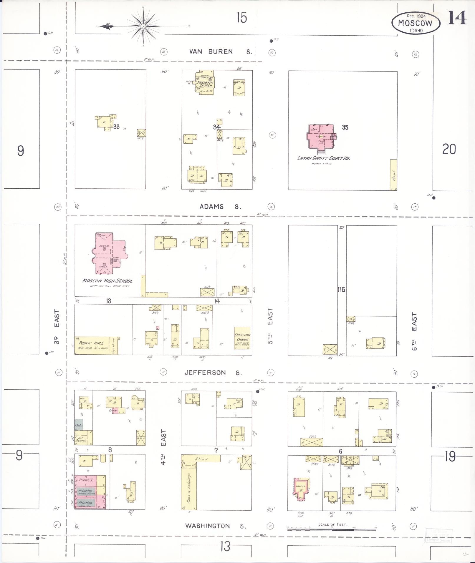 Sanborn Fire Insurance Map from Moscow, Latah County, Idaho (1904), Sheet #0014 - Complete Map Set gallery image, historic Sanborn map, vintage wall art, Idaho Idaho