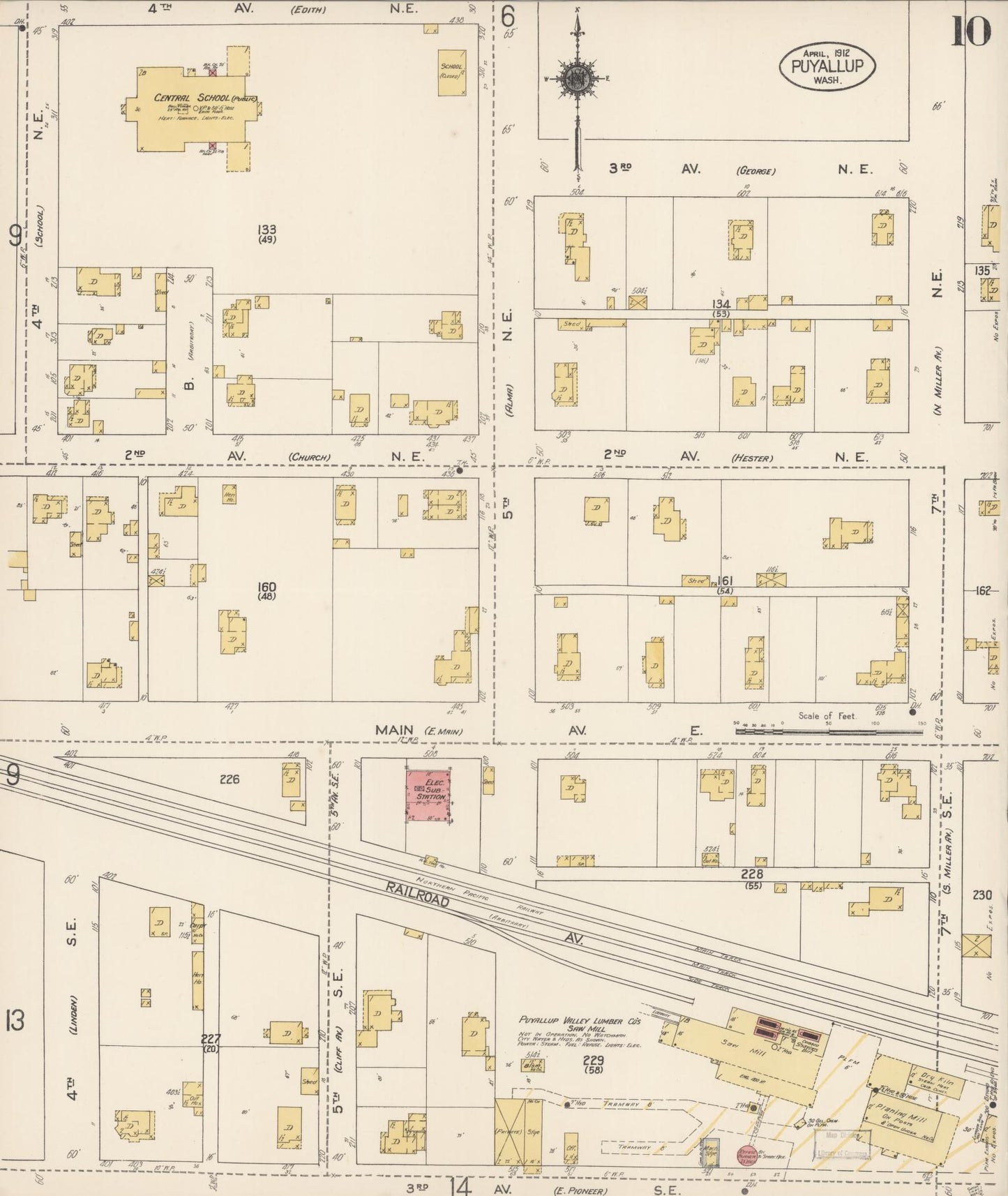 Sanborn Fire Insurance Map from Puyallup, Pierce County, Washington (1912), Sheet #0010 - Historic Sanborn Fire Insurance Map Print, vintage old map wall art, antique decor, genealogy gift, Washington Washington map