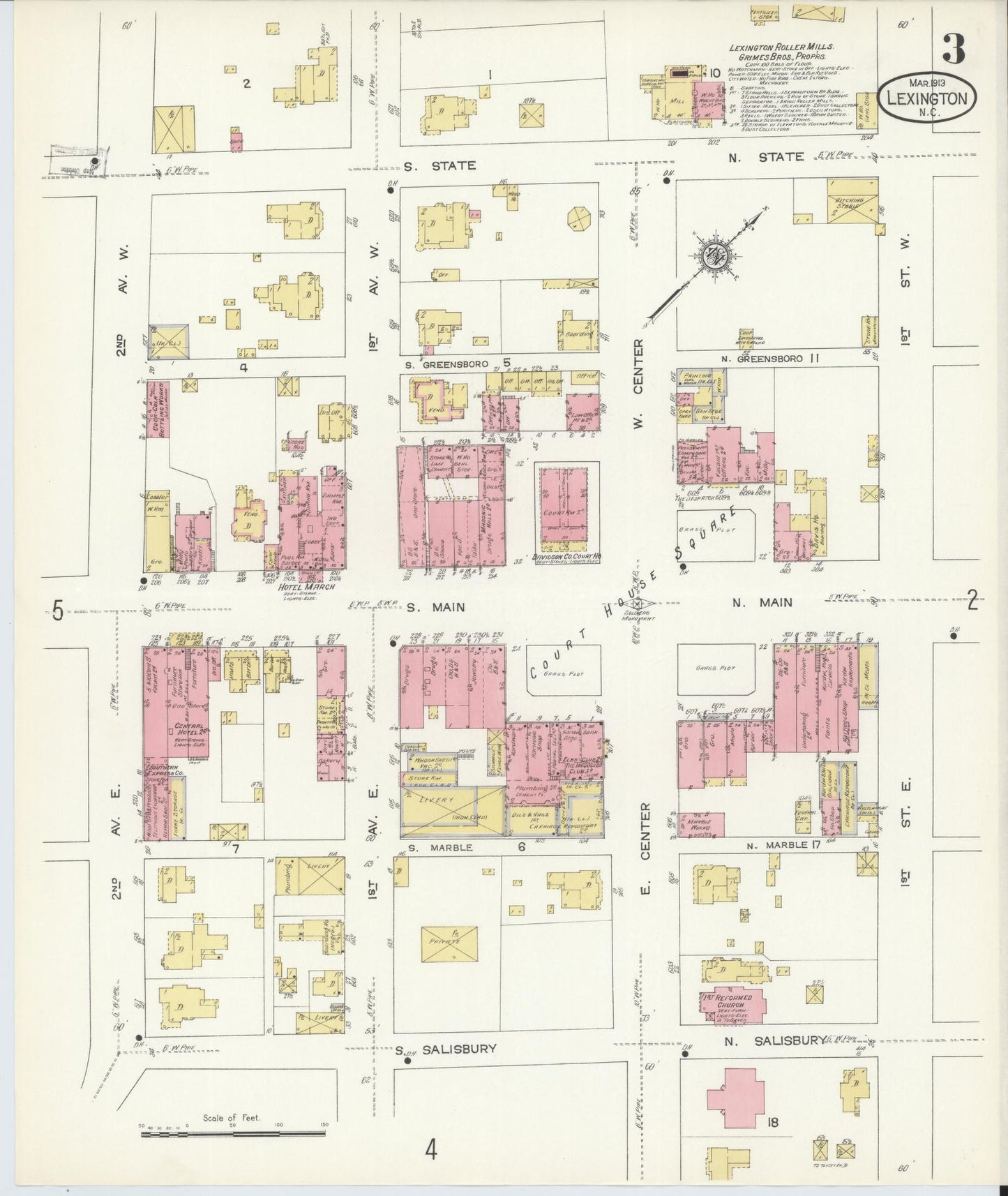 Sanborn Fire Insurance Map from Lexington, Davidson County, North Carolina (1913), Sheet #0003 - Historic Sanborn Fire Insurance Map Print, vintage old map wall art, antique decor, genealogy gift, North Carolina North Carolina map