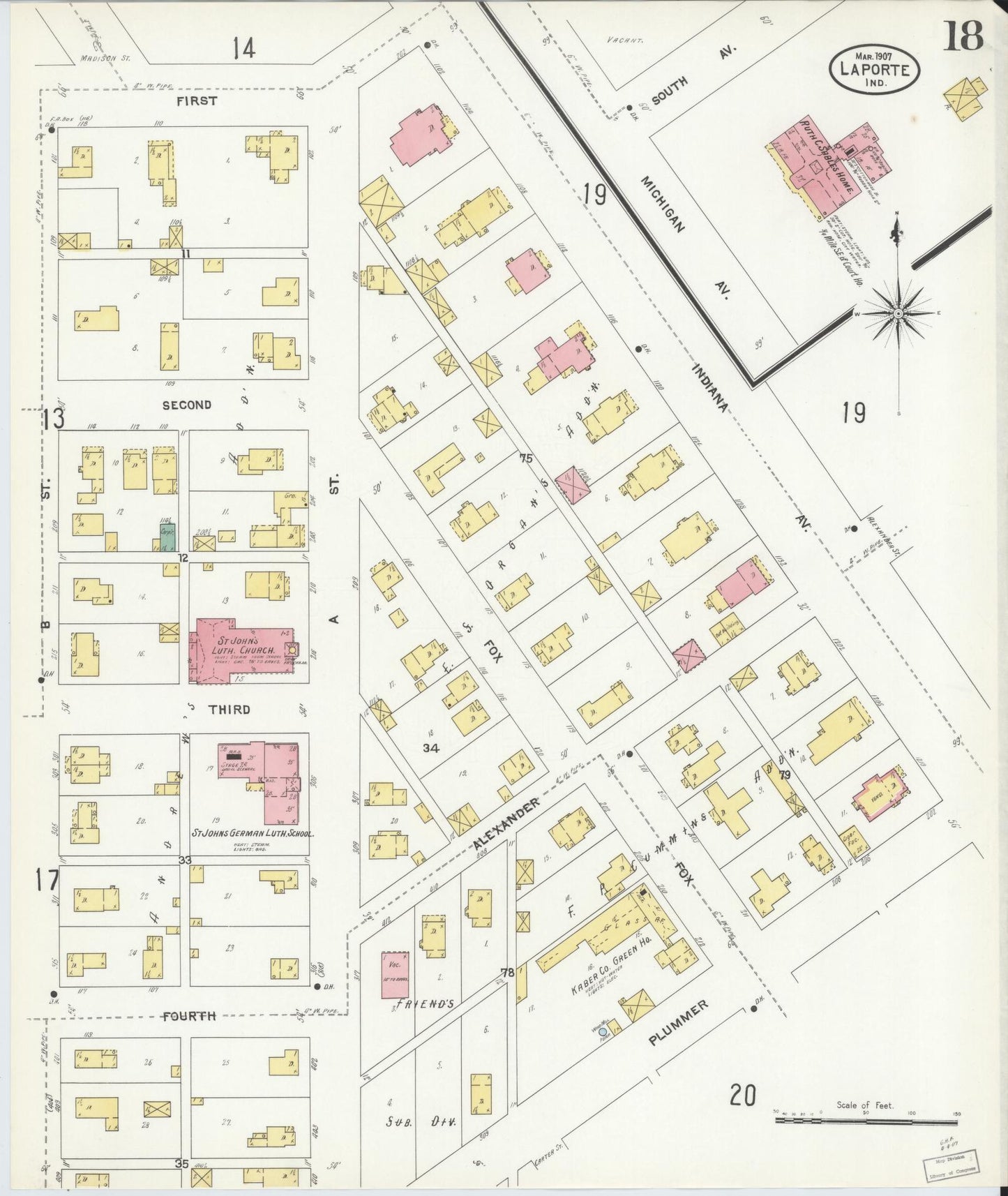 Sanborn Fire Insurance Map from La Porte, La Porte County, Indiana (1907), Sheet #0018 - Complete Map Set gallery image, historic Sanborn map, vintage wall art, Indiana Indiana