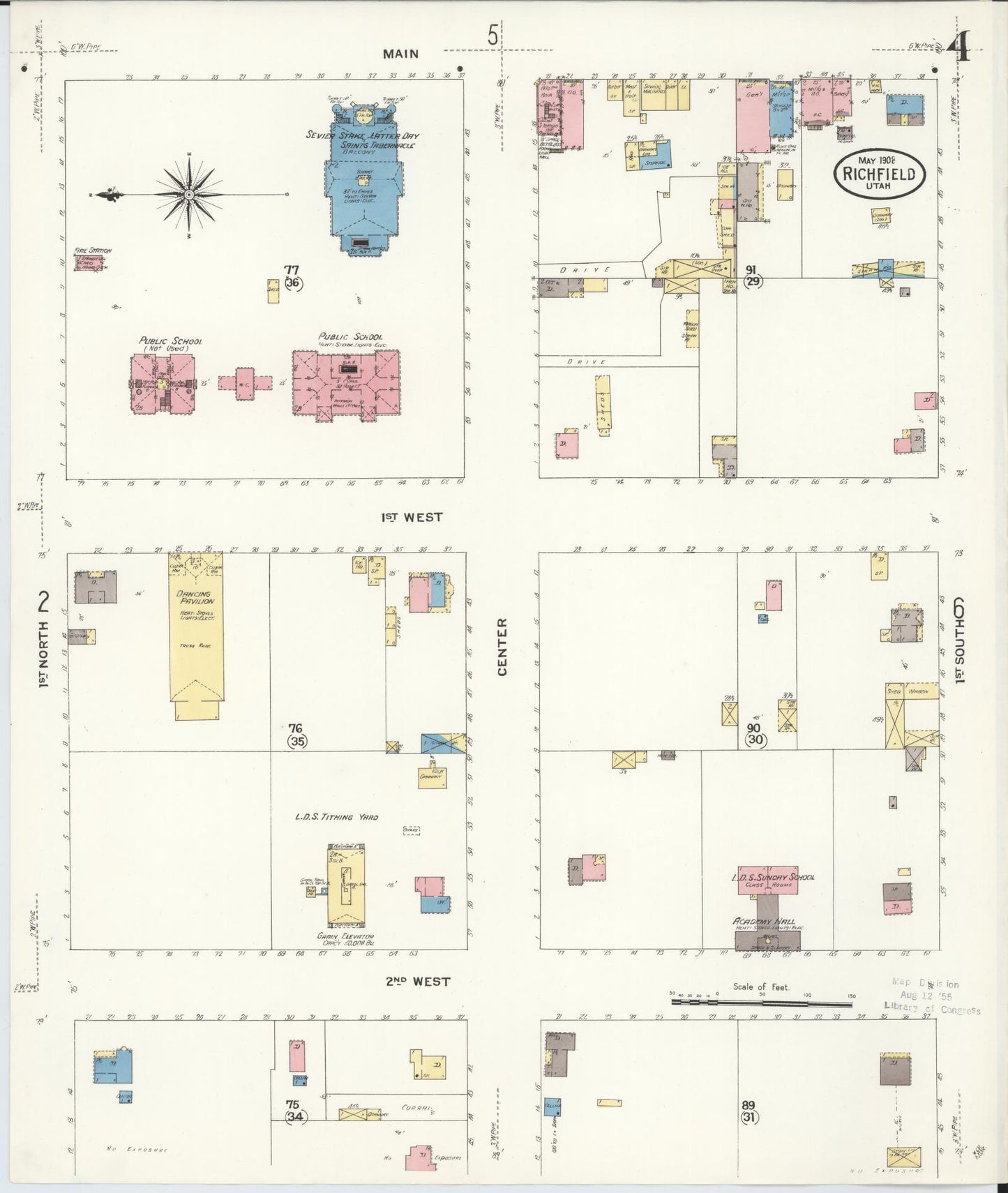 Sanborn Fire Insurance Map from Richfield, Sevier County, Utah (1908), Sheet #0004 - Historic Sanborn Fire Insurance Map Print, vintage old map wall art, antique decor, genealogy gift, Utah Utah map