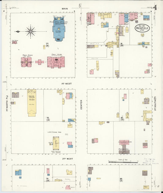 Sanborn Fire Insurance Map from Richfield, Sevier County, Utah (1908), Sheet #0004 - Historic Sanborn Fire Insurance Map Print, vintage old map wall art, antique decor, genealogy gift, Utah Utah map