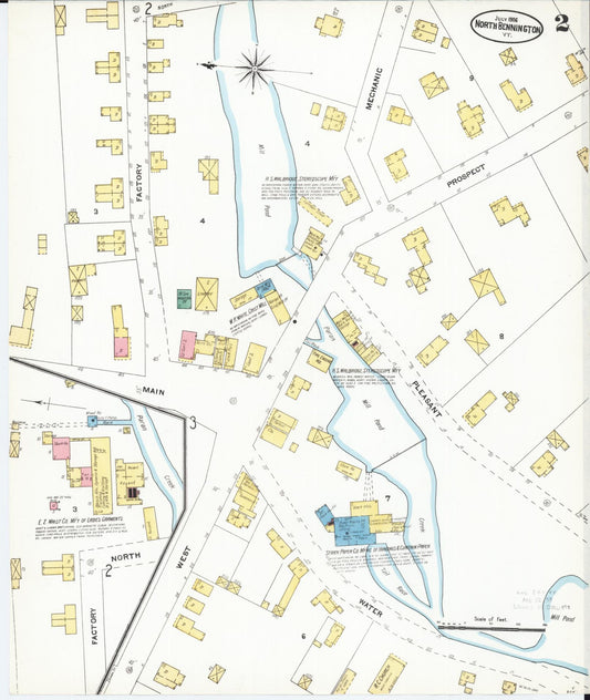 Sanborn Fire Insurance Map from North Bennington, Bennington County, Vermont (1906), Sheet #0002 - Historic Sanborn Fire Insurance Map Print, vintage old map wall art, antique decor, genealogy gift, Vermont Vermont map