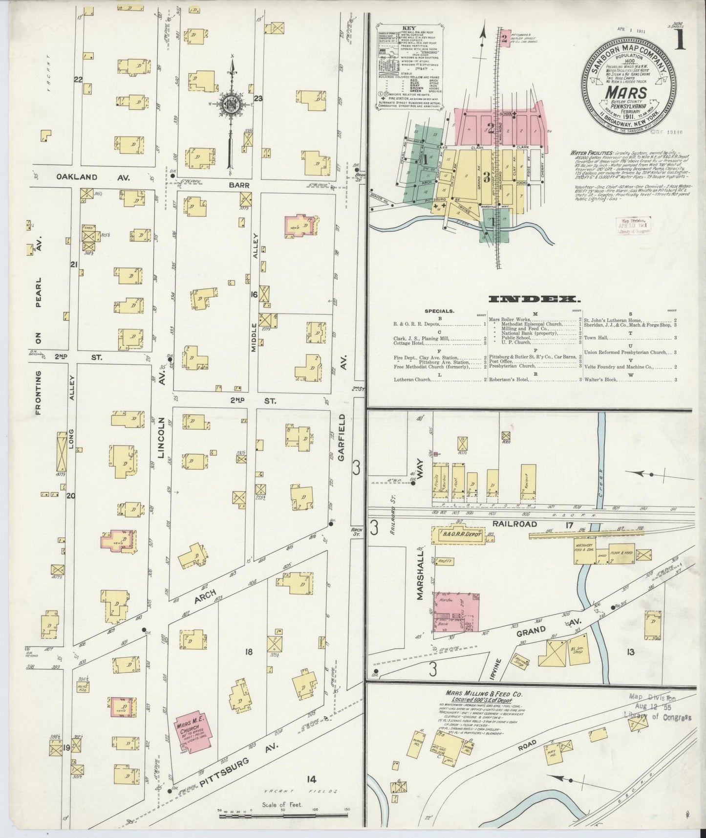 Sanborn Fire Insurance Map from Mars, Butler County, Pennsylvania (1911), Sheet #0001 - Complete Map Set gallery image, historic Sanborn map, vintage wall art, Pennsylvania Pennsylvania