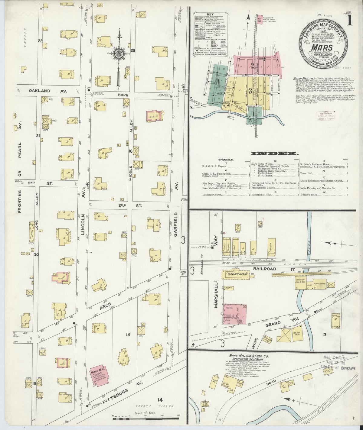 Sanborn Fire Insurance Map from Mars, Butler County, Pennsylvania (1911), Sheet #0001 - Complete Map Set gallery image, historic Sanborn map, vintage wall art, Pennsylvania Pennsylvania