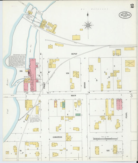 Sanborn Fire Insurance Map from Belding, Ionia County, Michigan (1900), Sheet #0002 - Historic Sanborn Fire Insurance Map Print, vintage old map wall art, antique decor, genealogy gift, Michigan Michigan map