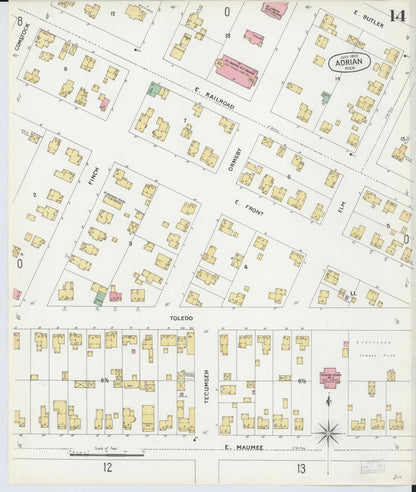 Sanborn Fire Insurance Map from Adrian, Lenawee County, Michigan (1899), Sheet #0014 - Complete Map Set gallery image, historic Sanborn map, vintage wall art, Michigan Michigan