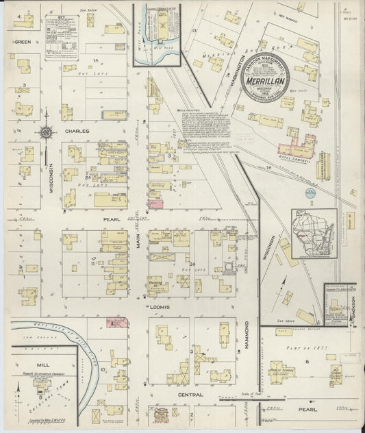 Sanborn Fire Insurance Map from Merrillan, Jackson County, Wisconsin (1914), Sheet #0001 - Historic Sanborn Fire Insurance Map Print, vintage old map wall art, antique decor, genealogy gift, Wisconsin Wisconsin map