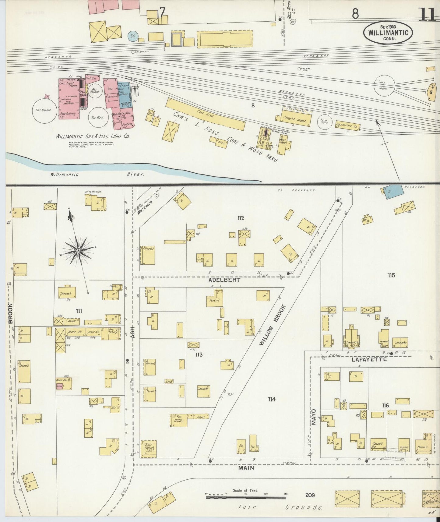 Sanborn Fire Insurance Map from Willimantic, Windham County, Connecticut (1903), Sheet #0011 - Historic Sanborn Fire Insurance Map Print, vintage old map wall art, antique decor, genealogy gift, Connecticut Connecticut map