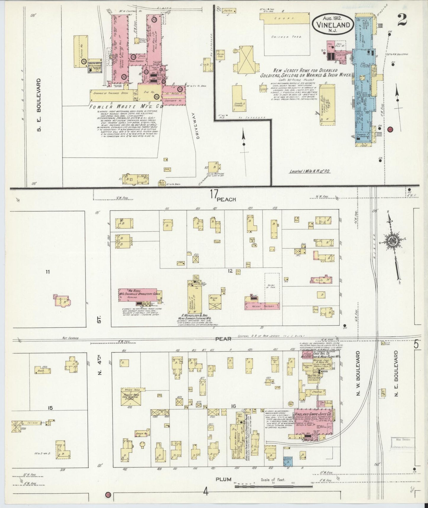 Sanborn Fire Insurance Map from Vineland, Cumberland County, New Jersey (1912), Sheet #0002 - Complete Map Set gallery image, historic Sanborn map, vintage wall art, New Jersey New Jersey