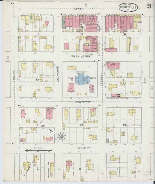 Sanborn Fire Insurance Map from Jerseyville, Jersey County, Illinois (1894), Sheet #0003 - Historic Sanborn Fire Insurance Map Print, vintage old map wall art, antique decor, genealogy gift, Illinois Illinois map