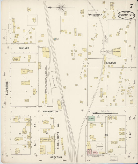 Sanborn Fire Insurance Map from Spokane, Spokane County, Washington (1889), Sheet #0007 - Historic Sanborn Fire Insurance Map Print, vintage old map wall art, antique decor, genealogy gift, Washington Washington map