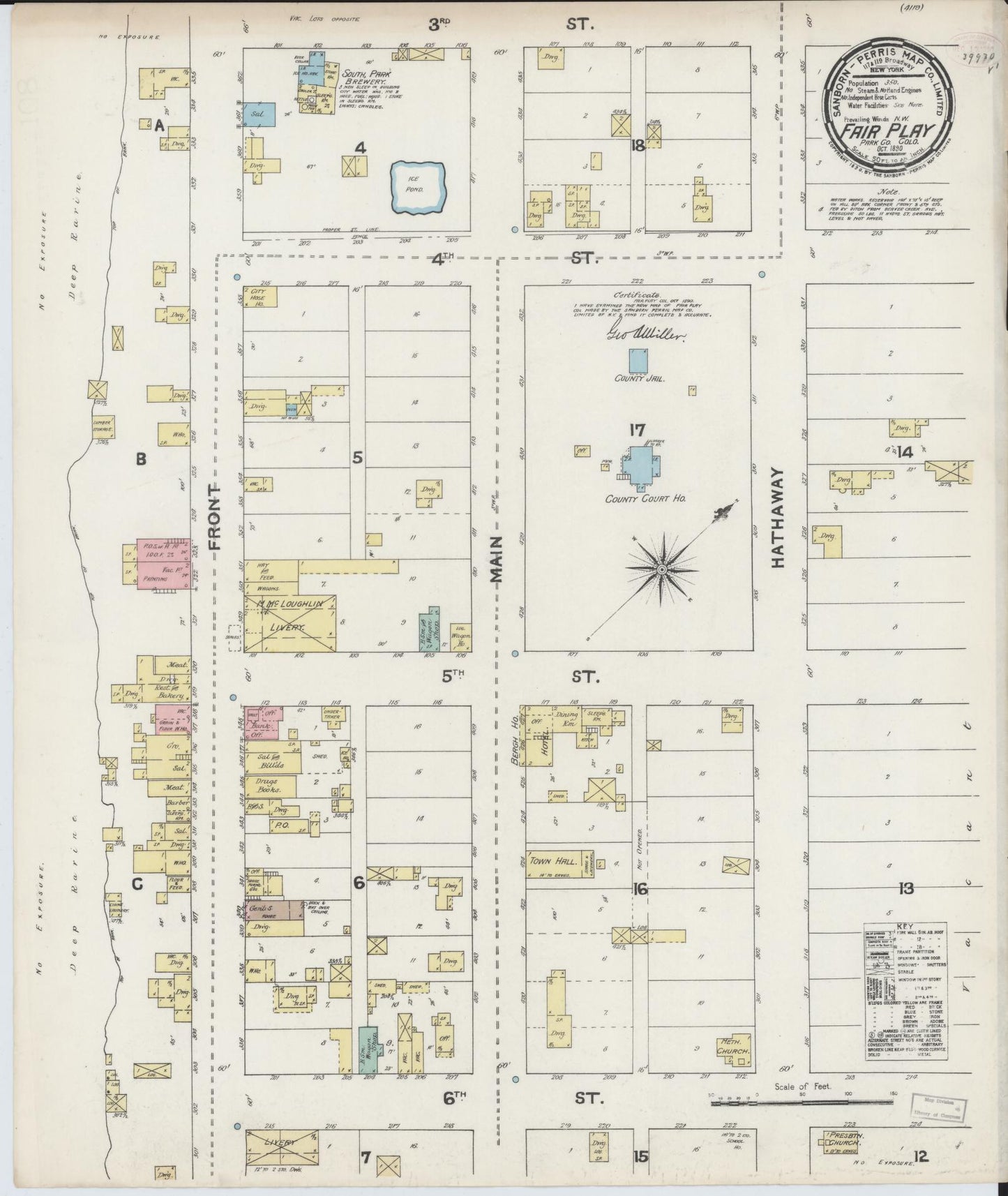 Sanborn Fire Insurance Map from Fair Play, Park County, Colorado (1890), Sheet #0001 - Historic Sanborn Fire Insurance Map Print, vintage old map wall art, antique decor, genealogy gift, Colorado Colorado map