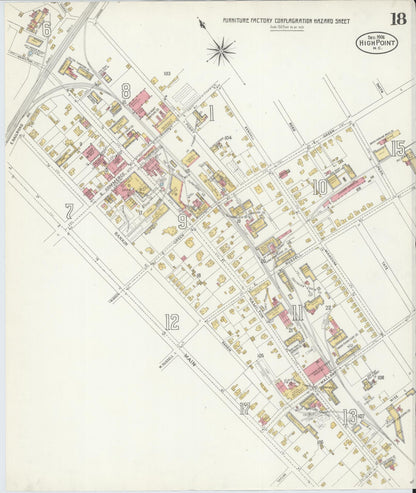 Sanborn Fire Insurance Map from High Point, Guilford County, North Carolina (1906), Sheet #0018 - Complete Map Set gallery image, historic Sanborn map, vintage wall art, North Carolina North Carolina