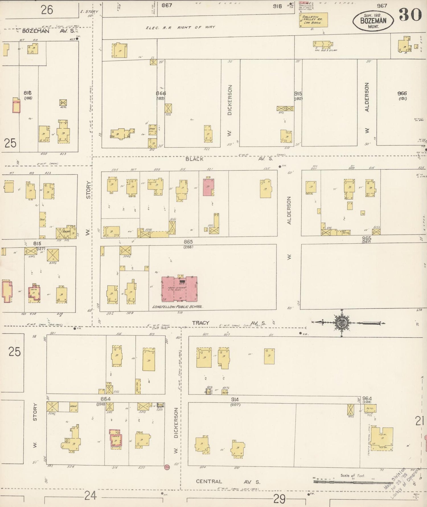 Sanborn Fire Insurance Map from Bozeman, Gallatin County, Montana (1912), Sheet #0030 - Historic Sanborn Fire Insurance Map Print, vintage old map wall art, antique decor, genealogy gift, Montana Montana map