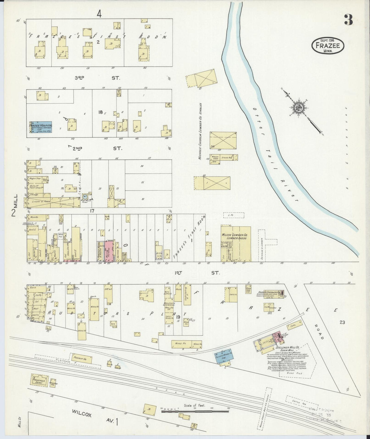 Sanborn Fire Insurance Map from Frazee, Becker County, Minnesota (1914), Sheet #0003 - Complete Map Set gallery image, historic Sanborn map, vintage wall art, Minnesota Minnesota