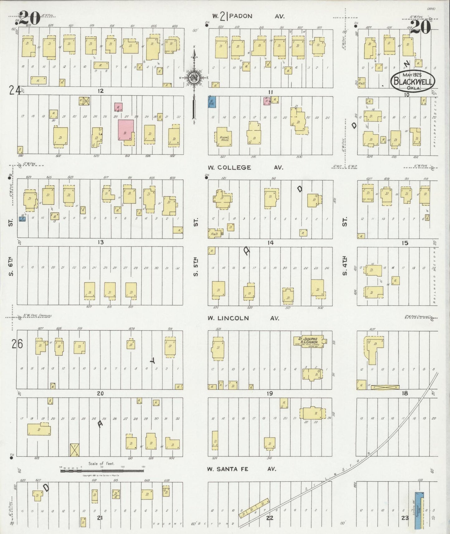 Sanborn Fire Insurance Map from Blackwell, Kay County, Oklahoma (1925), Sheet #0020 - Historic Sanborn Fire Insurance Map Print, vintage old map wall art, antique decor, genealogy gift, Oklahoma Oklahoma map