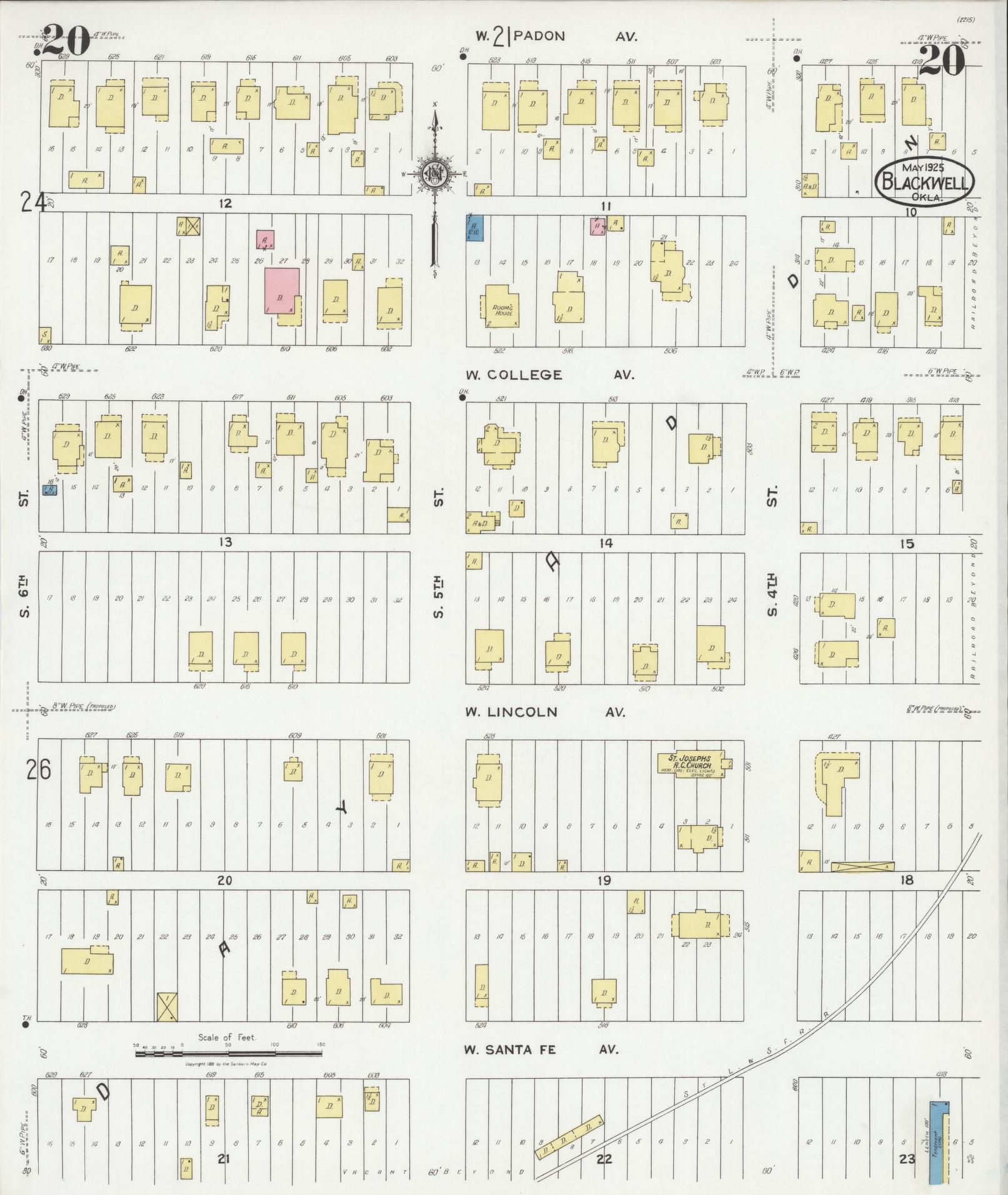 Sanborn Fire Insurance Map from Blackwell, Kay County, Oklahoma (1925), Sheet #0020 - Historic Sanborn Fire Insurance Map Print, vintage old map wall art, antique decor, genealogy gift, Oklahoma Oklahoma map