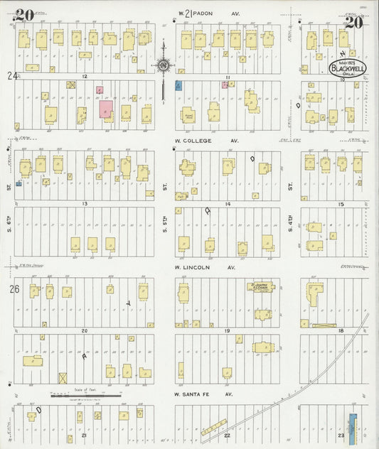 Sanborn Fire Insurance Map from Blackwell, Kay County, Oklahoma (1925), Sheet #0020 - Historic Sanborn Fire Insurance Map Print, vintage old map wall art, antique decor, genealogy gift, Oklahoma Oklahoma map