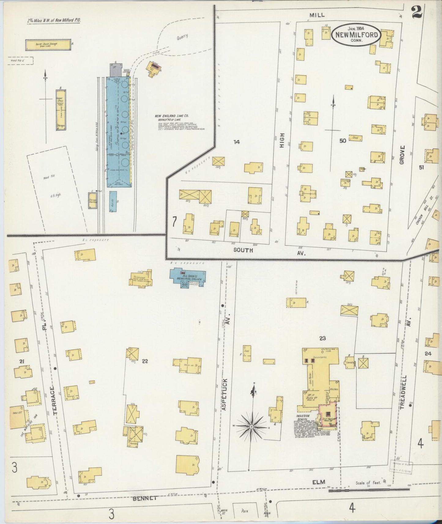 Sanborn Fire Insurance Map from New Milford, Litchfield County, Connecticut (1904), Sheet #0002 - Complete Map Set gallery image, historic Sanborn map, vintage wall art, Connecticut Connecticut