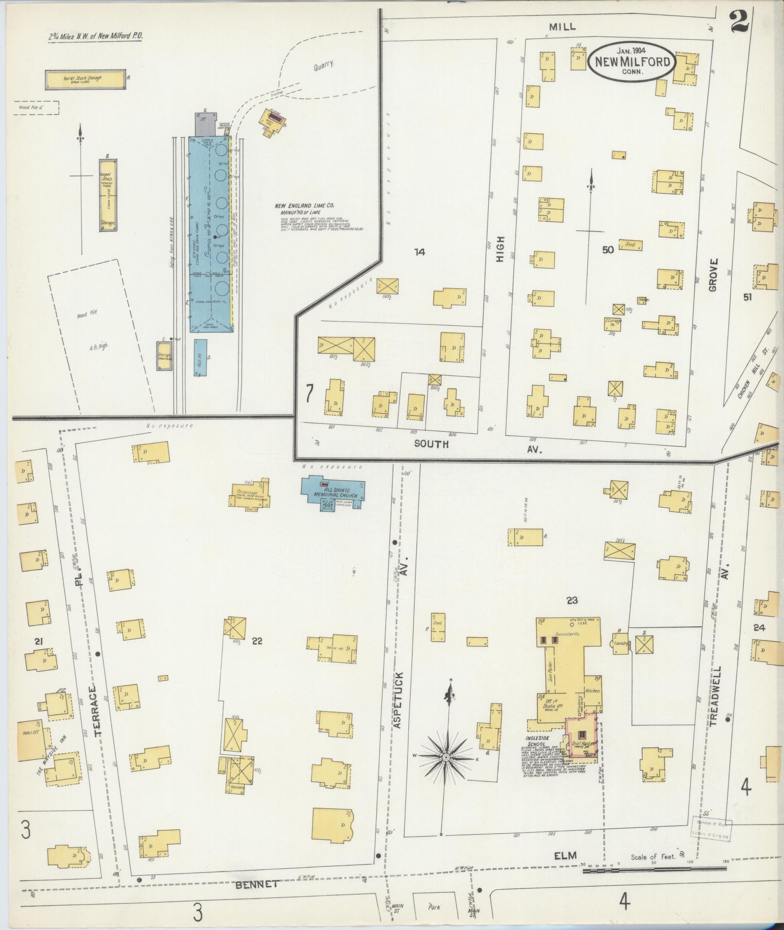 Sanborn Fire Insurance Map from New Milford, Litchfield County, Connecticut (1904), Sheet #0002 - Complete Map Set gallery image, historic Sanborn map, vintage wall art, Connecticut Connecticut