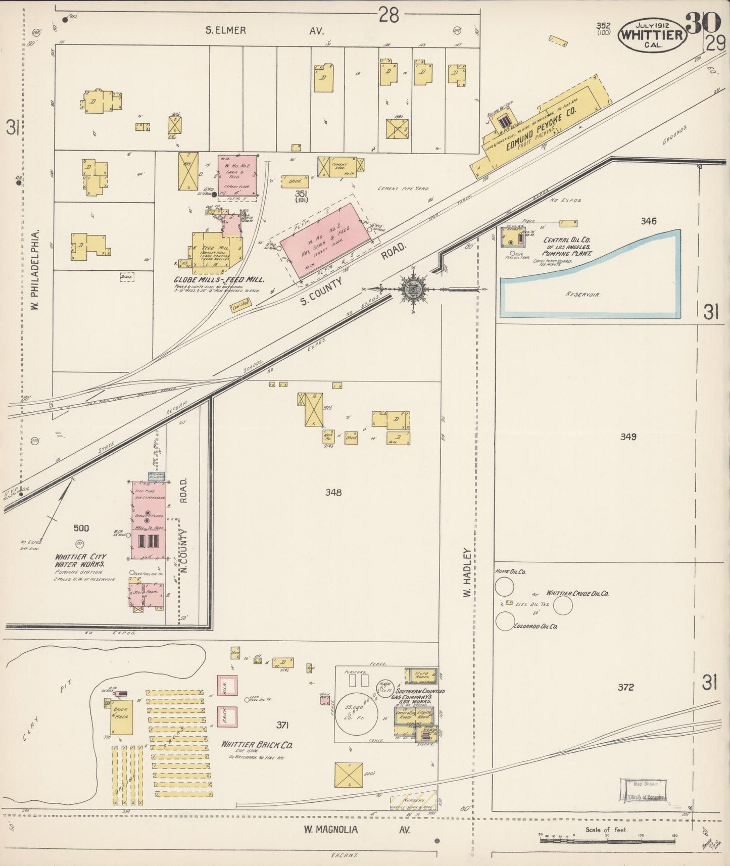 Sanborn Fire Insurance Map from Whittier, Los Angeles County, California (1912), Sheet #0030 - Complete Map Set gallery image, historic Sanborn map, vintage wall art, California California