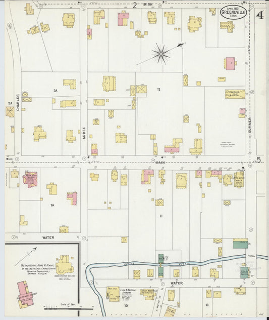 Sanborn Fire Insurance Map from Greeneville, Greene County, Tennessee (1903), Sheet #0004 - Historic Sanborn Fire Insurance Map Print, vintage old map wall art, antique decor, genealogy gift, Tennessee Tennessee map