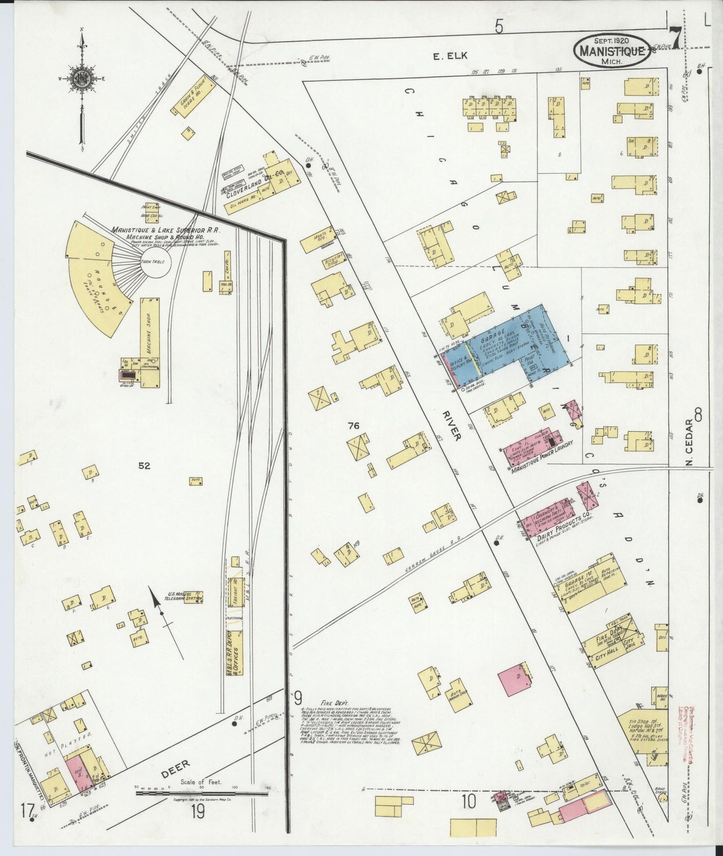 Sanborn Fire Insurance Map from Manistique, Schoolcraft County, Michigan (1920), Sheet #0007 - Complete Map Set gallery image, historic Sanborn map, vintage wall art, Michigan Michigan