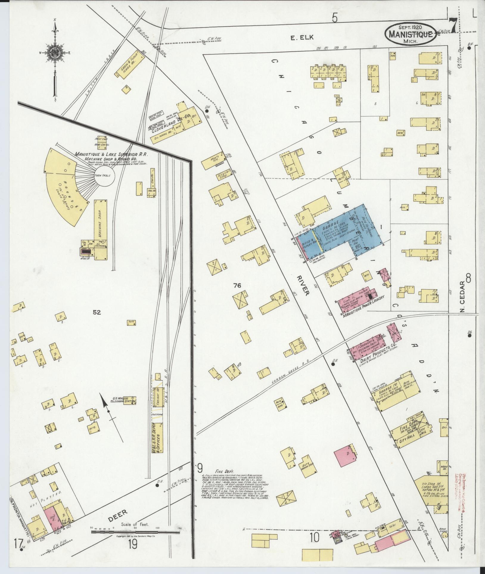 Sanborn Fire Insurance Map from Manistique, Schoolcraft County, Michigan (1920), Sheet #0007 - Complete Map Set gallery image, historic Sanborn map, vintage wall art, Michigan Michigan