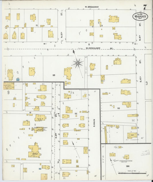 Sanborn Fire Insurance Map from Muskogee, Muskogee County, Oklahoma (1904), Sheet #0007 - Historic Sanborn Fire Insurance Map Print, vintage old map wall art, antique decor, genealogy gift, Oklahoma Oklahoma map
