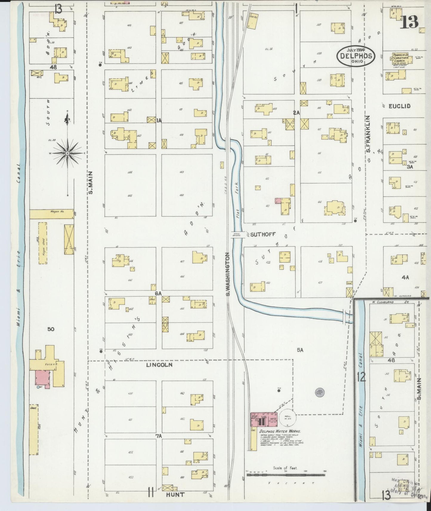 Sanborn Fire Insurance Map from Delphos, Van Wert And Allen Counties, Ohio (1904), Sheet #0013 - Historic Sanborn Fire Insurance Map Print, vintage old map wall art, antique decor, genealogy gift, Ohio Ohio map