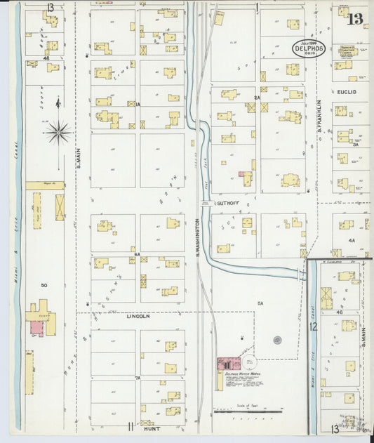 Sanborn Fire Insurance Map from Delphos, Van Wert And Allen Counties, Ohio (1904), Sheet #0013 - Historic Sanborn Fire Insurance Map Print, vintage old map wall art, antique decor, genealogy gift, Ohio Ohio map