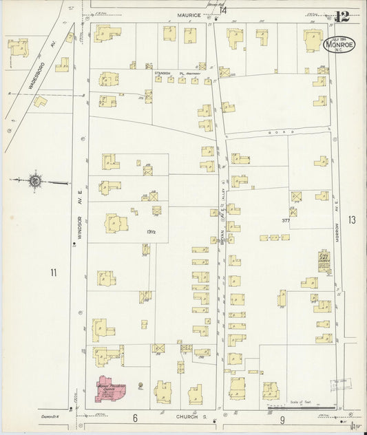 Sanborn Fire Insurance Map from Monroe, Union County, North Carolina (1914), Sheet #0012 - Historic Sanborn Fire Insurance Map Print, vintage old map wall art, antique decor, genealogy gift, North Carolina North Carolina map