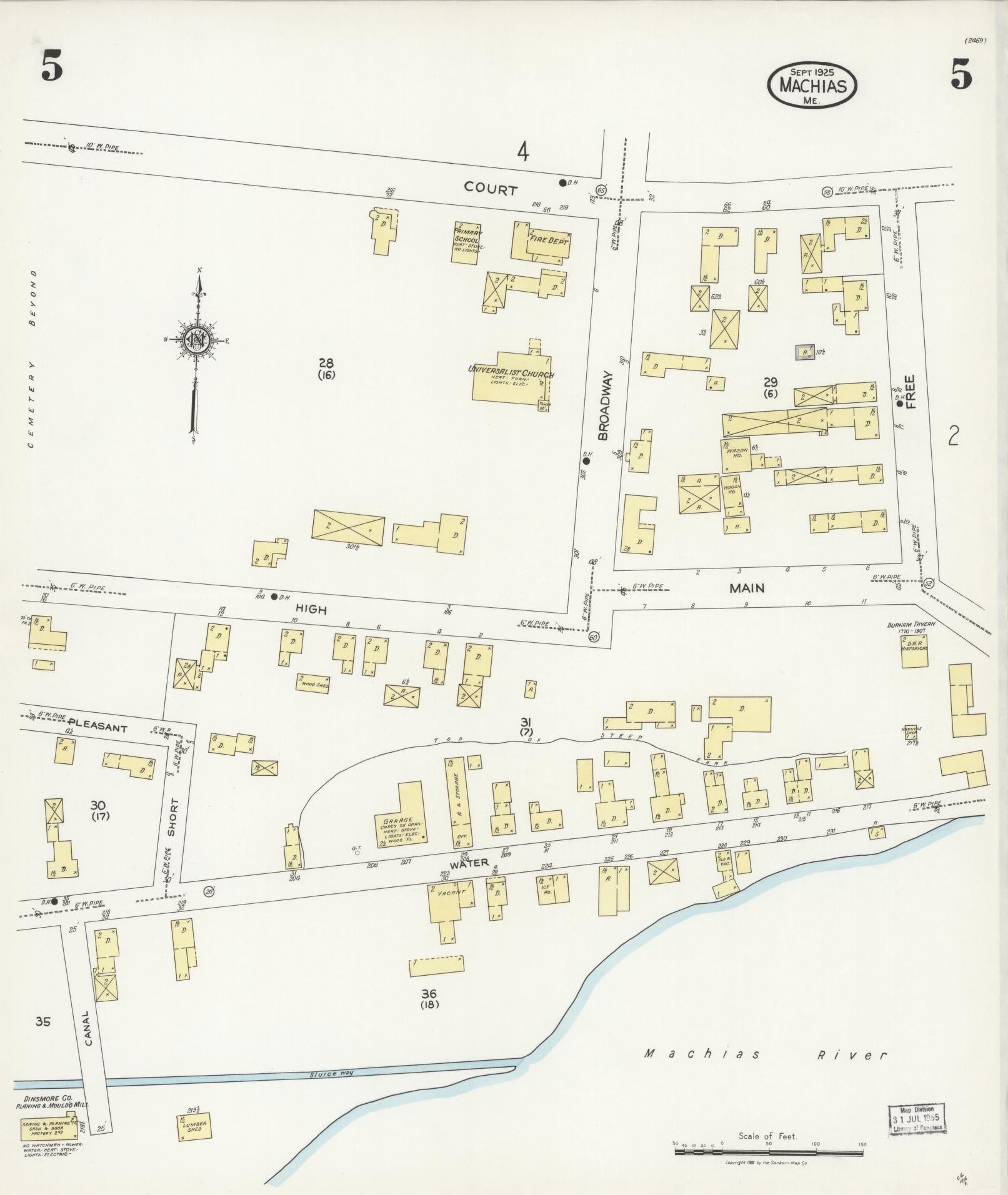 Sanborn Fire Insurance Map from Machias, Washington County, Maine (1925), Sheet #0005 - Historic Sanborn Fire Insurance Map Print, vintage old map wall art, antique decor, genealogy gift, Maine Maine map