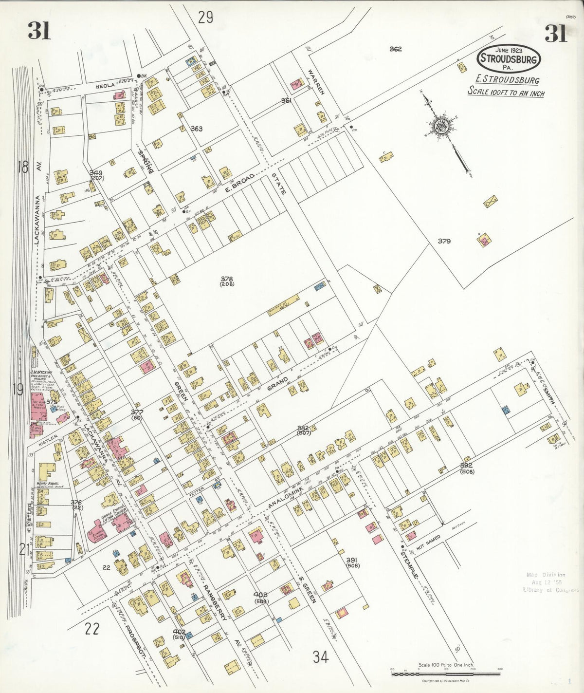Sanborn Fire Insurance Map from Stroudsburg, Monroe County, Pennsylvania (1923), Sheet #0031 - Historic Sanborn Fire Insurance Map Print, vintage old map wall art, antique decor, genealogy gift, Pennsylvania Pennsylvania map
