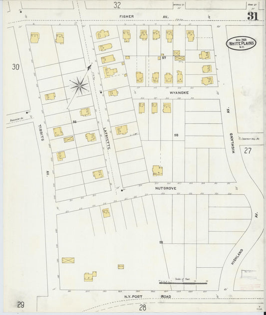 Sanborn Fire Insurance Map from White Plains, Westchester County, New York (1905), Sheet #0031 - Historic Sanborn Fire Insurance Map Print, vintage old map wall art, antique decor, genealogy gift, New York New York map