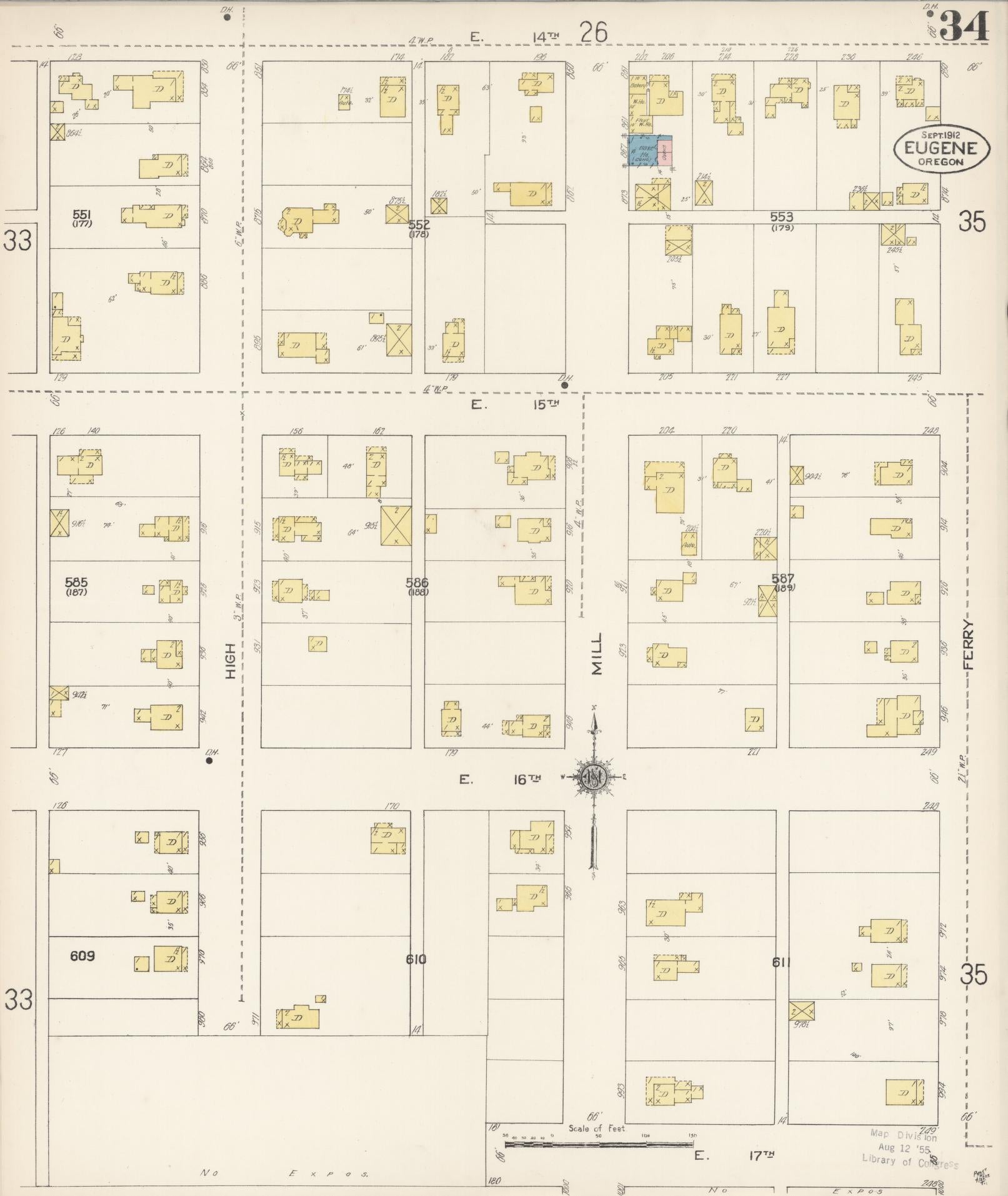 Sanborn Fire Insurance Map from Eugene, Lane County, Oregon (1912), Sheet #0034 - Historic Sanborn Fire Insurance Map Print, vintage old map wall art, antique decor, genealogy gift, Oregon Oregon map