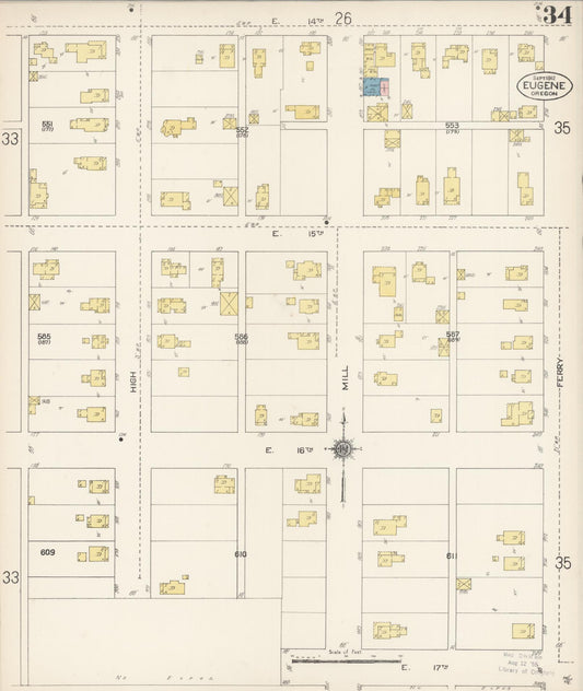 Sanborn Fire Insurance Map from Eugene, Lane County, Oregon (1912), Sheet #0034 - Historic Sanborn Fire Insurance Map Print, vintage old map wall art, antique decor, genealogy gift, Oregon Oregon map
