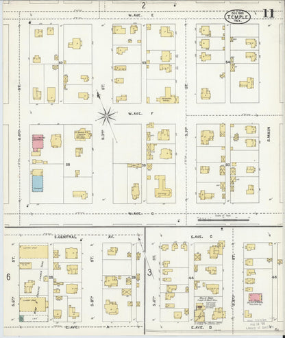 Sanborn Fire Insurance Map from Temple, Bell County, Texas (1905), Sheet #0011 - Complete Map Set gallery image, historic Sanborn map, vintage wall art, Texas Texas