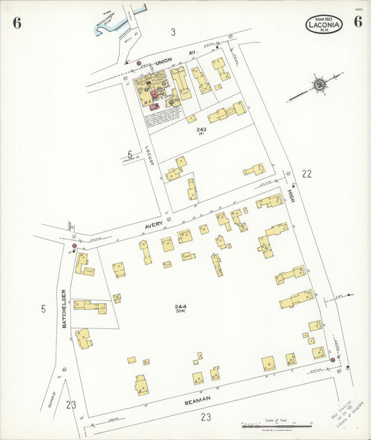 Sanborn Fire Insurance Map from Laconia, Belknap County, New Hampshire (1923), Sheet #0006 - Historic Sanborn Fire Insurance Map Print, vintage old map wall art, antique decor, genealogy gift, New Hampshire New Hampshire map