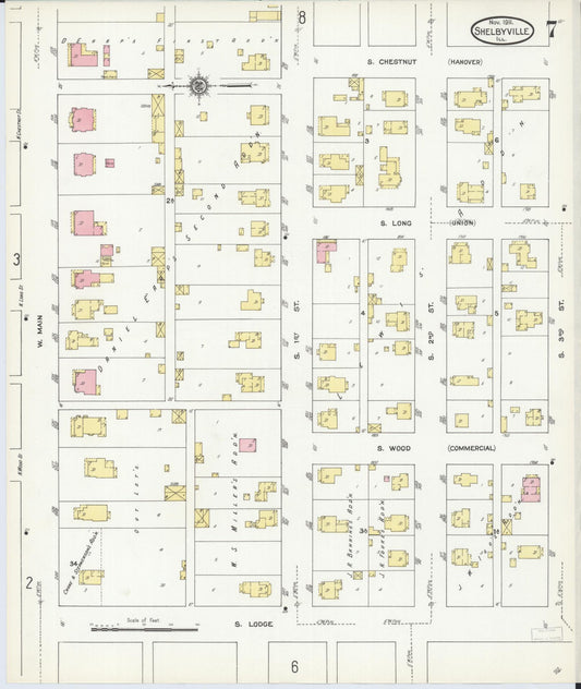 Sanborn Fire Insurance Map from Shelbyville, Shelby County, Illinois (1911), Sheet #0007 - Historic Sanborn Fire Insurance Map Print, vintage old map wall art, antique decor, genealogy gift, Illinois Illinois map