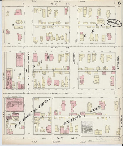 Sanborn Fire Insurance Map from Springfield, Sangamon County, Illinois (1884), Sheet #0008 - Complete Map Set gallery image, historic Sanborn map, vintage wall art, Illinois Illinois