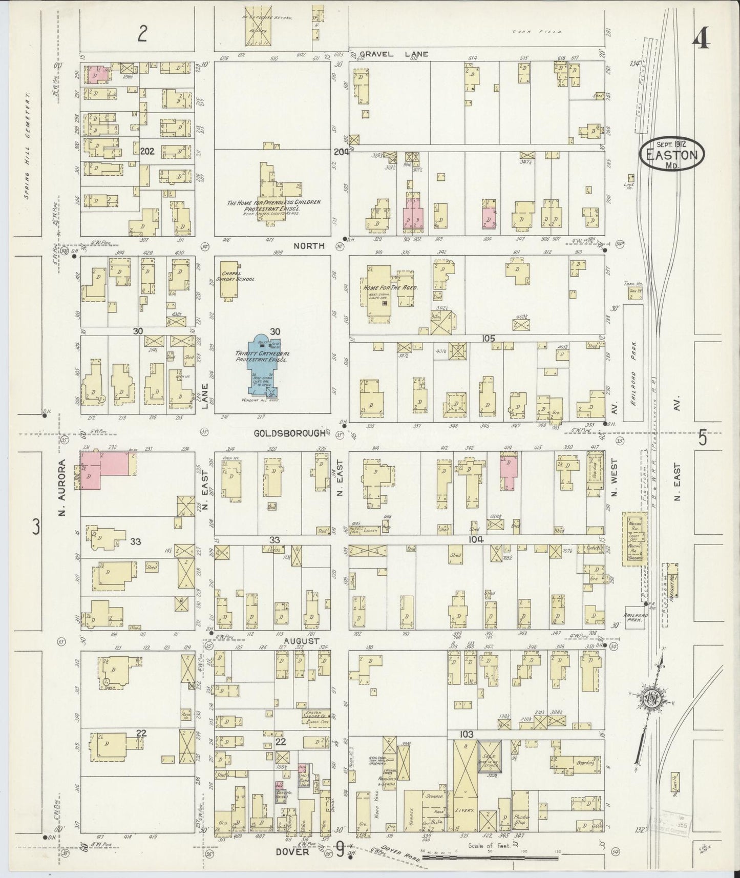 Talbot, Maryland - 1912 - Sanborn Fire Insurance Map, Sheet #0004 - Historic Sanborn Fire Insurance Map Print, Talbot Maryland 1912 0004 vintage old map wall art