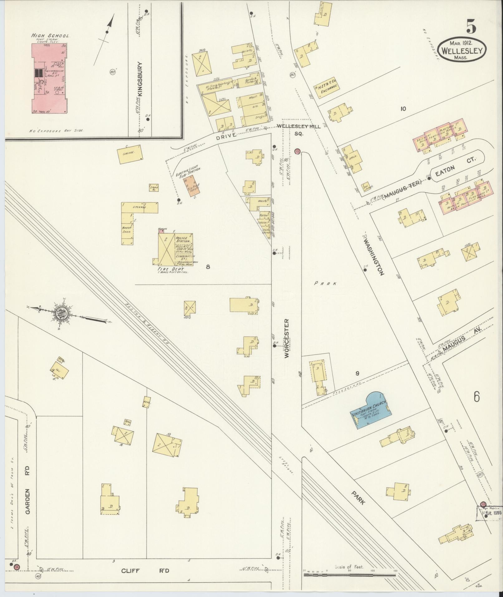 Sanborn Fire Insurance Map from Wellesley, Norfolk County, Massachusetts (1912), Sheet #0005 - Complete Map Set gallery image, historic Sanborn map, vintage wall art, Massachusetts Massachusetts
