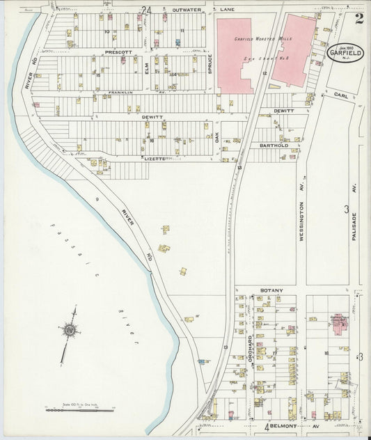 Sanborn Fire Insurance Map from Garfield, Bergen County, New Jersey (1910), Sheet #0002 - Historic Sanborn Fire Insurance Map Print, vintage old map wall art, antique decor, genealogy gift, New Jersey New Jersey map